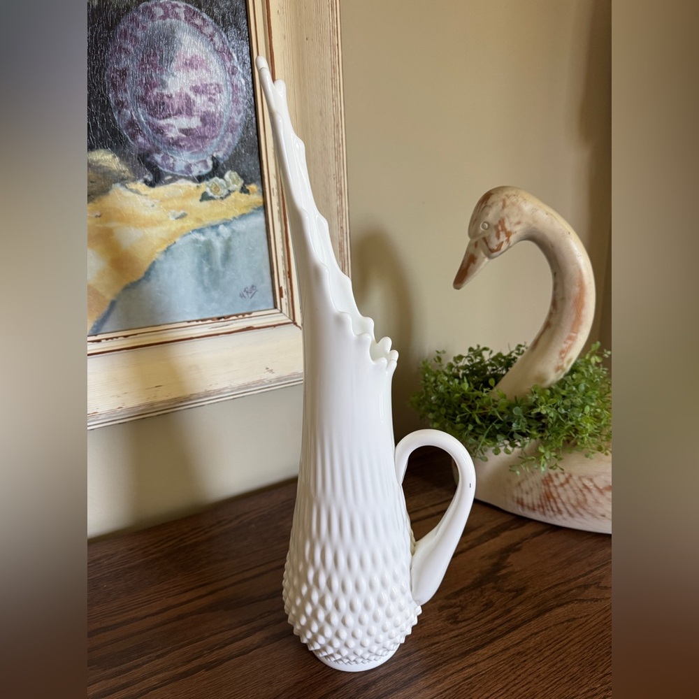 Fenton, Hobnail Milk Glass, Swung Pitcher/Vase in a Beautiful MCM Style. G13
